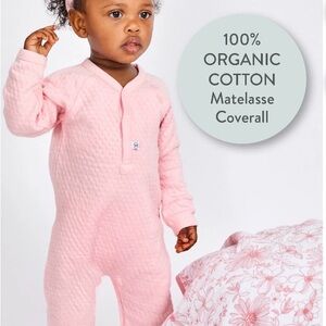 The Honest Company Pink Organic Cotton 1 pc long sleeve coverall  preemie snap